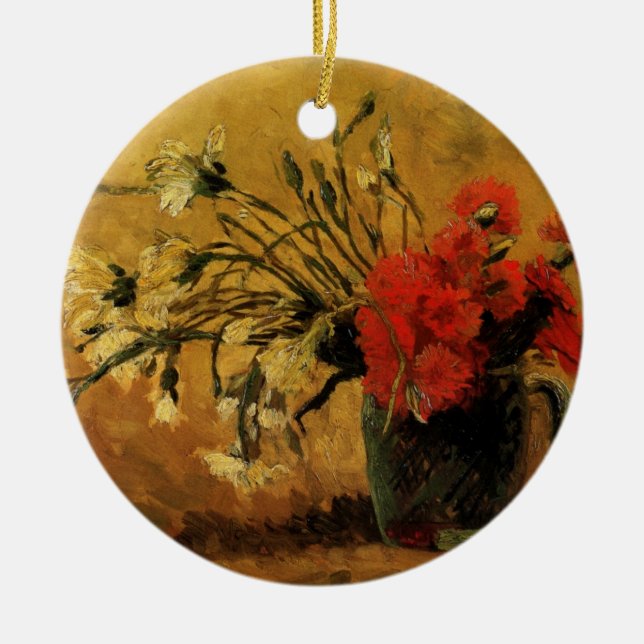 Rote und weiße Nelken von Vincent van Gogh Keramik Ornament (Vorne)