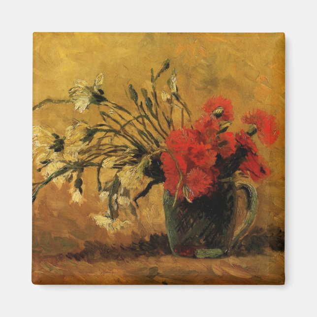 Rote und weiße Nelken von Vincent van Gogh Magnet (Vorne)