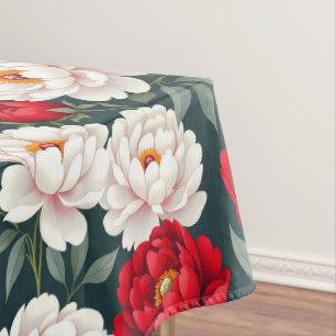 Rote und weiße Pfingstrosenblüten Tischdecke