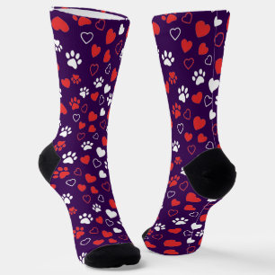 Rote und weiße Pfotenabdruck- und Herz-Muster-Sock Socken
