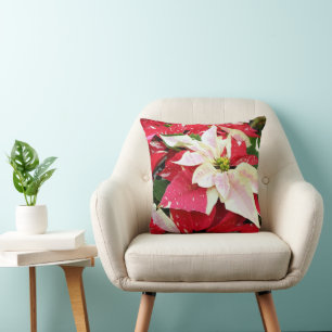 Rote und weiße Poinsettia Holiday Throw Kissen