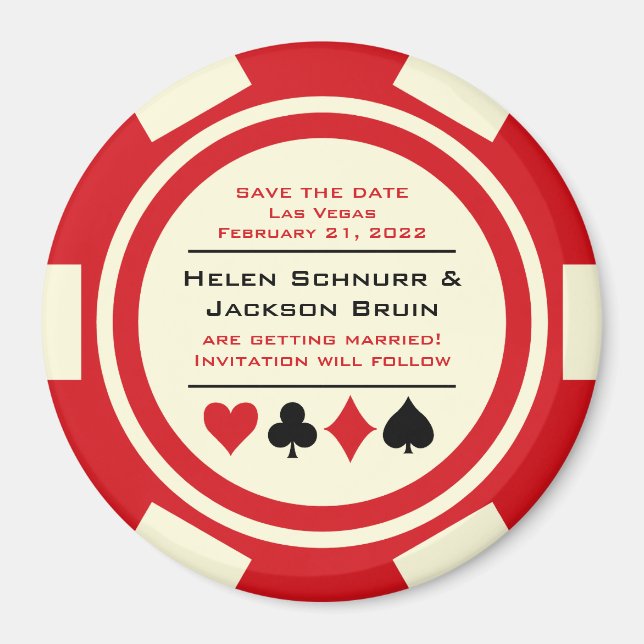 Rote und weiße Poker Casino Save the Date Magnet (Vorne)