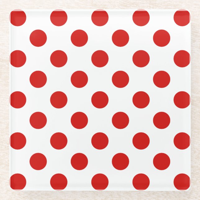 Rote und weiße Polka-Punkte Glasuntersetzer (Vorderseite)