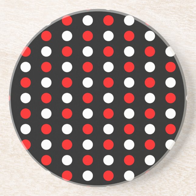 Rote und weiße Polka-Punkte-Muster Sandstein Untersetzer (Vorne)