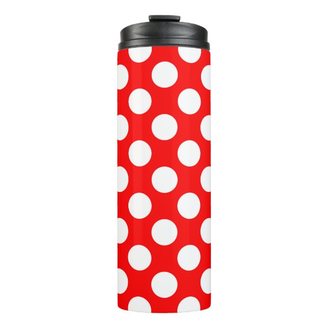 Rote und weiße Polka-Punkte-Muster Thermosbecher (Vorderseite)