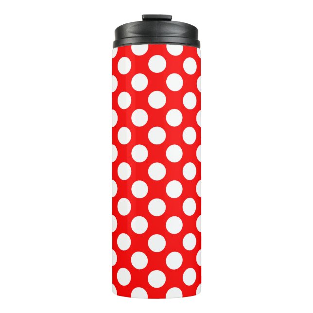 Rote und weiße Polka-Punkte-Muster Thermosbecher (Vorderseite)