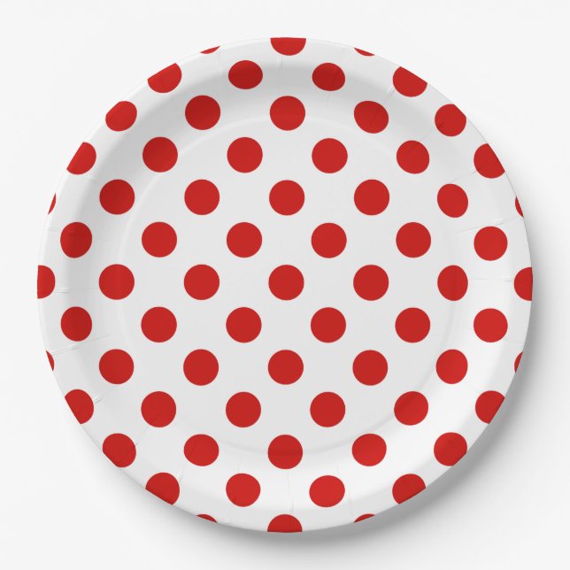 Rote und weiße Polka-Punkte Pappteller (Vorderseite)