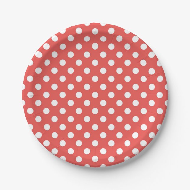 Rote und weiße Polka-Punkte Pappteller (Vorderseite)