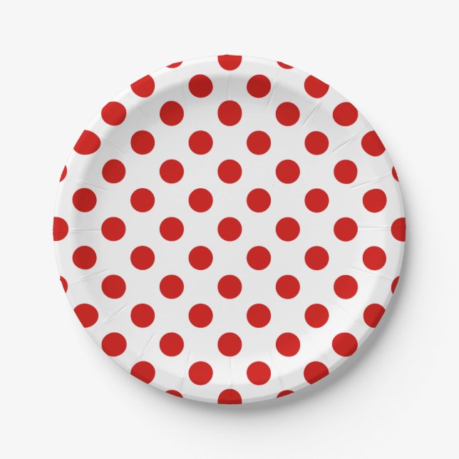 Rote und weiße Polka-Punkte Pappteller (Vorderseite)