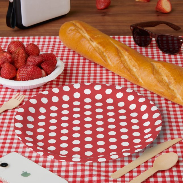 Rote und weiße Polka-Punkte Pappteller (Picknick)