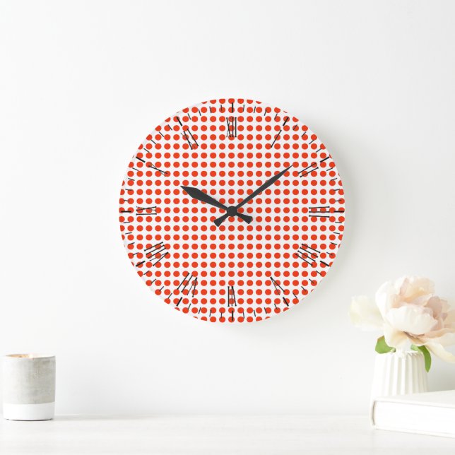 Rote und weiße Polka-Punkte, Wall-Uhr Große Wanduhr (Zuhause)