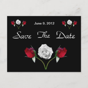 Rote und weiße Postkarte der Rosen Save the Date