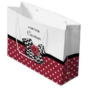 Rote und weiße Punkte Süße Rose Chevron-Schleife Große Geschenktüte