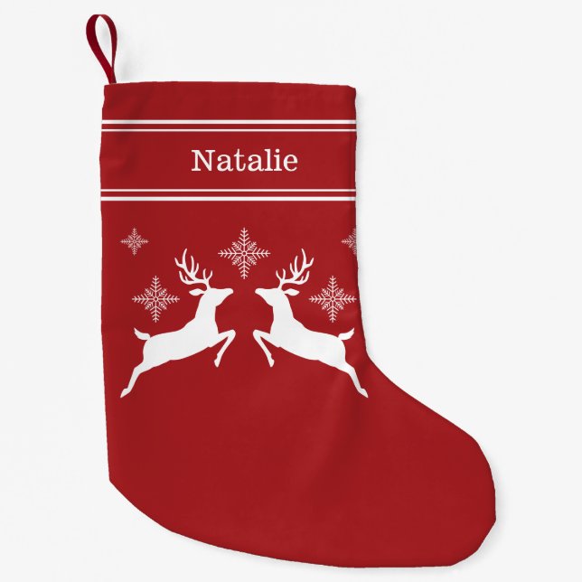 Rote und weiße Rentiere mit Schneeflocken Weihnach Kleiner Weihnachtsstrumpf (Vorderseite)