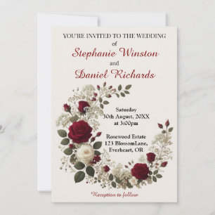Rote und weiße Rose Blumenhochzeit Einladung
