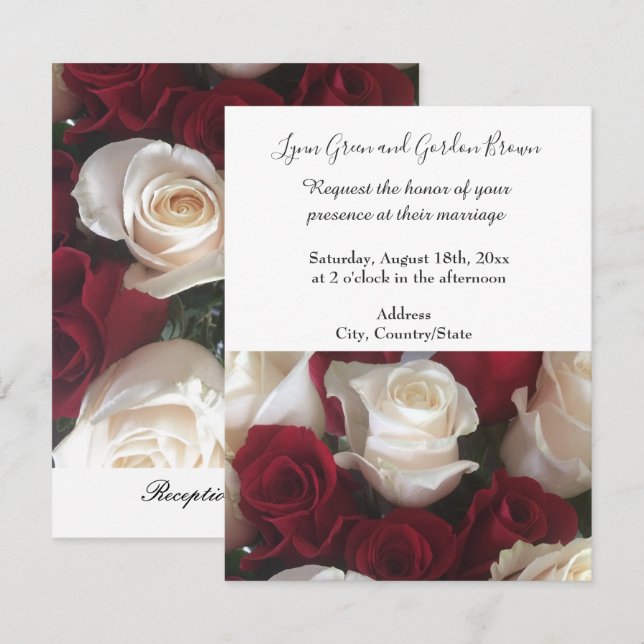 Rote und weiße Rose Einladung zur Hochzeit (Vorne/Hinten)