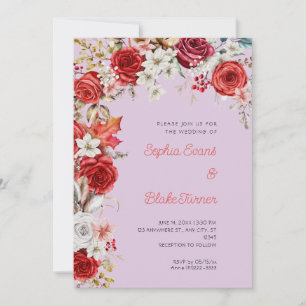 Rote und weiße Rose Lila Hochzeit Einladung