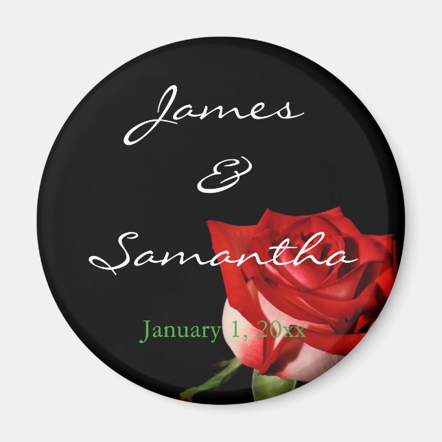 Rote und weiße Rose persönliches izedWedding Magnet (Vorne)