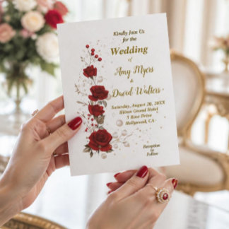Rote und weiße Rosen elegante Hochzeitseinladung Einladung
