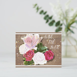 Rote und weiße Rosen im Shabby-Chic-Stil Ankündigungspostkarte