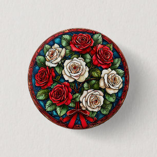 Rote und weiße Rosen mit aufwendigen Details Button
