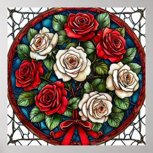 Rote und weiße Rosen mit aufwendigen Details Poster