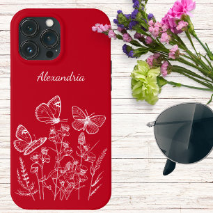 Rote und weiße Schmetterlinge in Wildblumen Monogr Case-Mate iPhone Hülle
