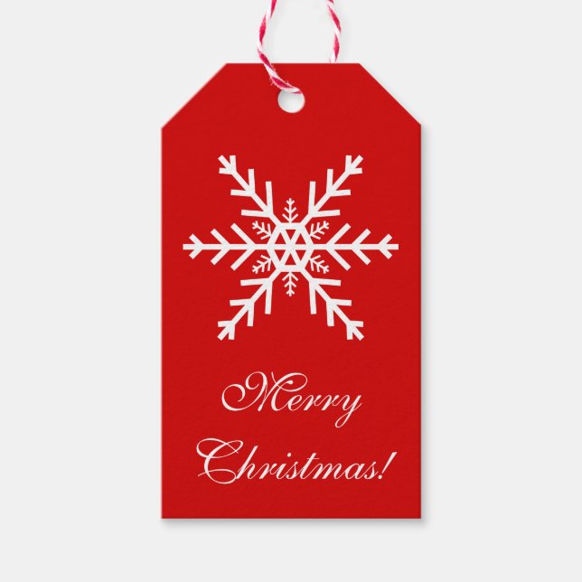 Rote und weiße Schneeflocke Geschenkanhänger (Vorderseite)
