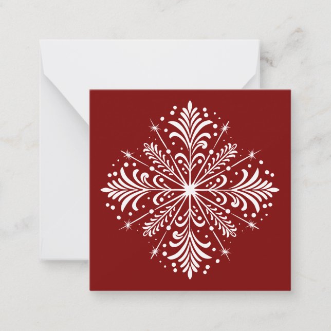 Rote und weiße Schneeflocke Mini Weihnachtskarte Mitteilungskarte (Vorderseite)