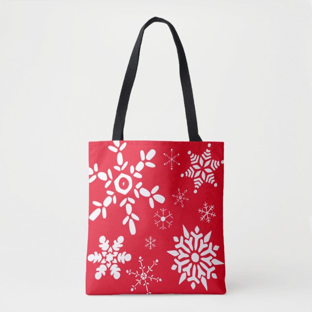 Rote und weiße Schneeflocke Tasche (Vorderseite)