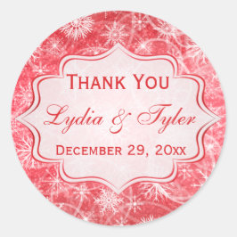Rote und weiße Schneeflocken-Gastgeschenk Hochzeit Runder Aufkleber