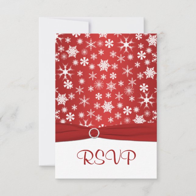 Rote und weiße Schneeflocken Hochzeitskarte 3 RSVP Karte (Vorderseite)