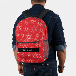 Rote und weiße Schneeflocken, Ihr Name, Personalis Bedruckter Rucksack