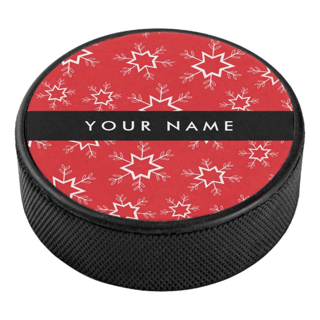 Rote und weiße Schneeflocken, Ihr Name, Personalis Eishockey Puck (3/4)