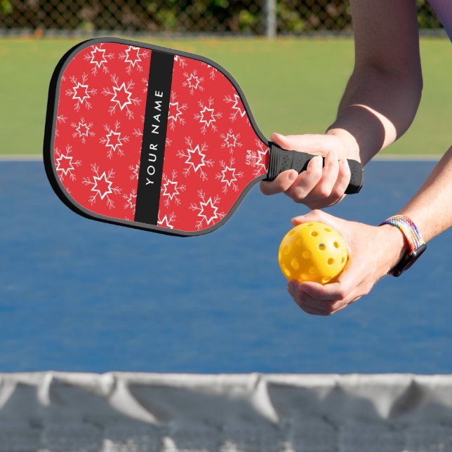 Rote und weiße Schneeflocken, Ihr Name, Personalis Pickleball Schläger (InSitu)