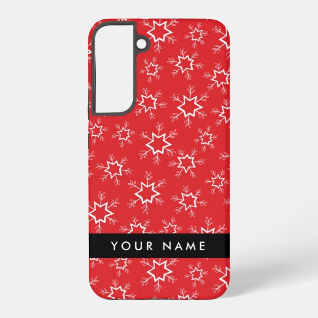 Rote und weiße Schneeflocken, Ihr Name, Personalis Samsung Galaxy Hülle (Rückseite)