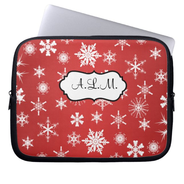 Rote und weiße Schneeflocken Laptop-Sieb Laptopschutzhülle (Vorderseite)