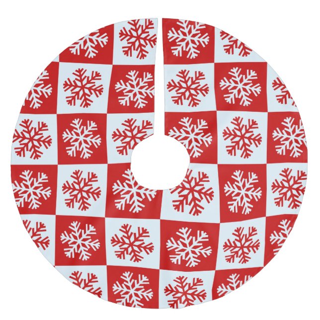 Rote und weiße Schneeflocken Muster Weihnachten Polyester Weihnachtsbaumdecke (Vorderseite)