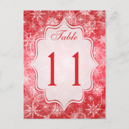 Rote und weiße Schneeflocken-Tischnummer Postkarte