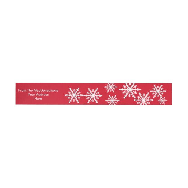 Rote und weiße Schneeflocken Weihnachten Rundum-Adressaufkleber (Person)