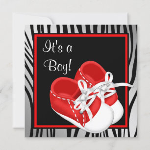 Rote und weiße Schuhe Red Zebra Baby Boy Dusche Einladung