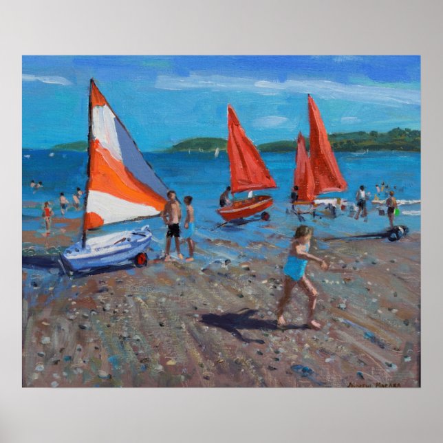 Rote und weiße Segel Abersoch Poster (Vorne)