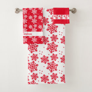 Rote und weiße Snoflake Muster Frohe Weihnachten Badhandtuch Set