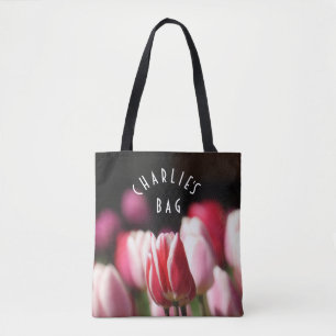 Rote und weiße sowie rosa Tulpen Tasche