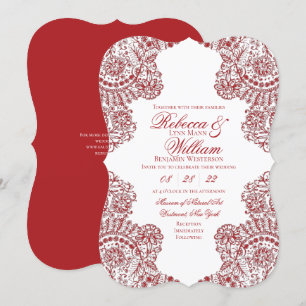 Rote und weiße Spitzen Elegante Gotische Hochzeit Einladung