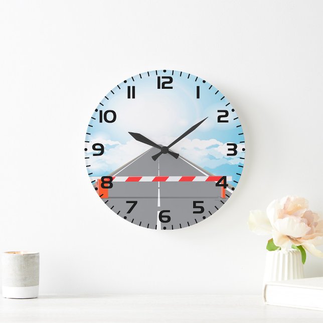 Rote und weiße Straßensperre blockiert Große Wanduhr (Von Creator hochgeladen)