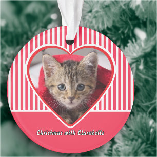 Rote und weiße Streifen Benutzerdefiniertes Katzen Ornament