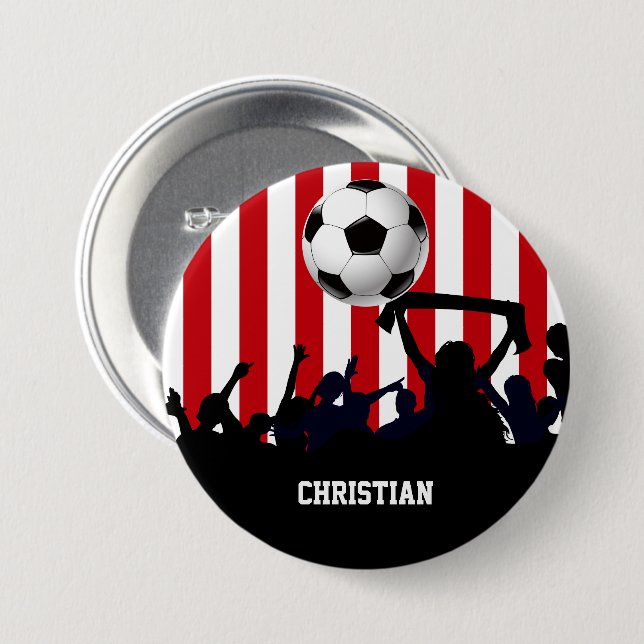 Rote und weiße Streifen Fußballfans und Fußball Button (Vorne & Hinten)