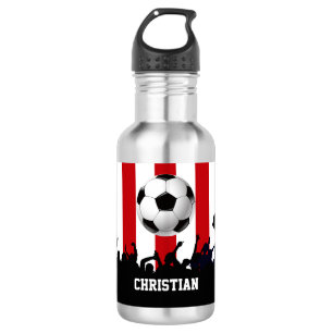 Rote und weiße Streifen Fußballfans und Fußball Edelstahlflasche