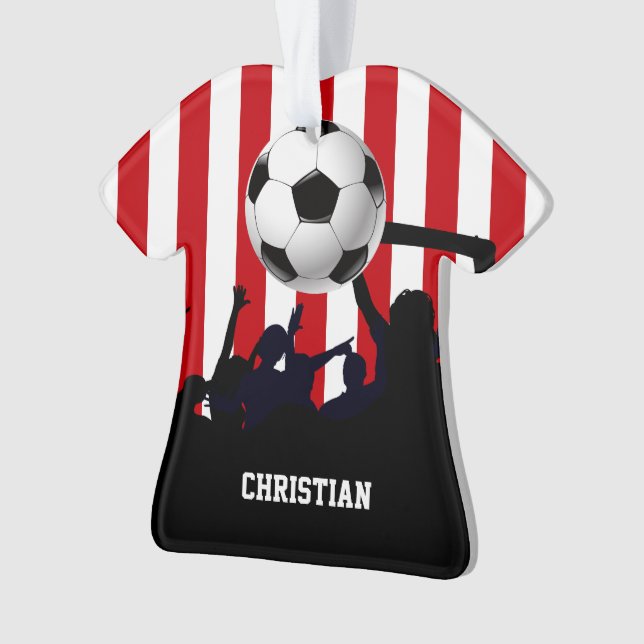 Rote und weiße Streifen Fußballfans und Fußball Ornament (Vorderseite)